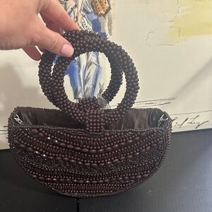 Made in India half moon brown beaded handle and crossbody bag